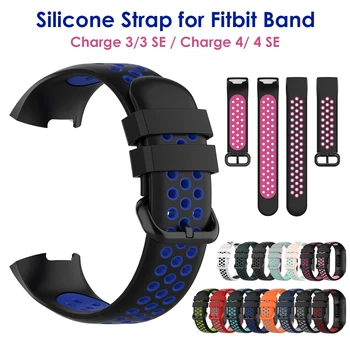 

Dual Color Woman Bands for Fitbit Charge 4 / Charge 3 SE Silicone Strap Air Holes Breathable Sport Wristband Replacement Men