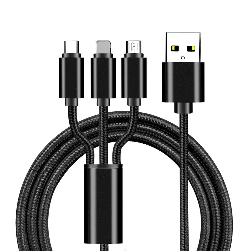 Кабель USB для iPhone X XS 8 7 6 cargador de carga de 3 en 1 кабель USB a Micro USB para Android USB typeC los кабели del telefon - Цвет: Черный