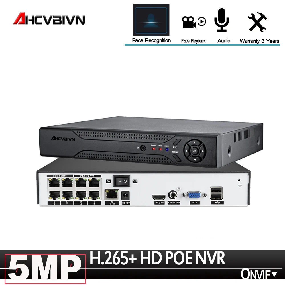  AHCVBIVN HD CCTV 8CH 5MP surveillance DVR POE NVR 8 channel Face-Detection HDMI Standalone security