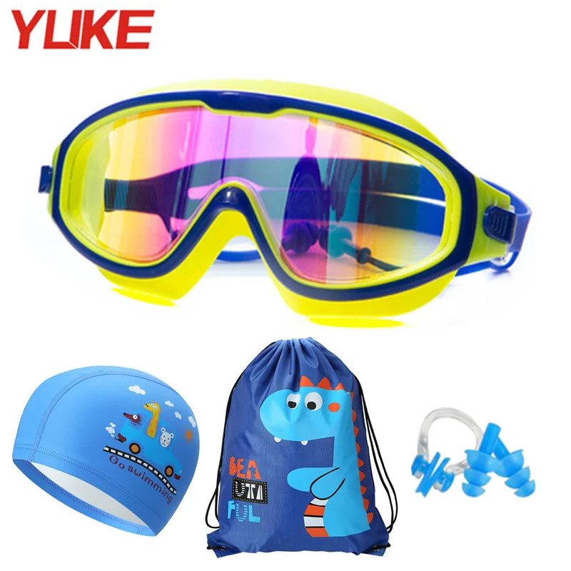 Yuke Waterproof Silicone Kids Swim Goggles with Earplug Nose Clip Swim cap bag Set pool Eyewear