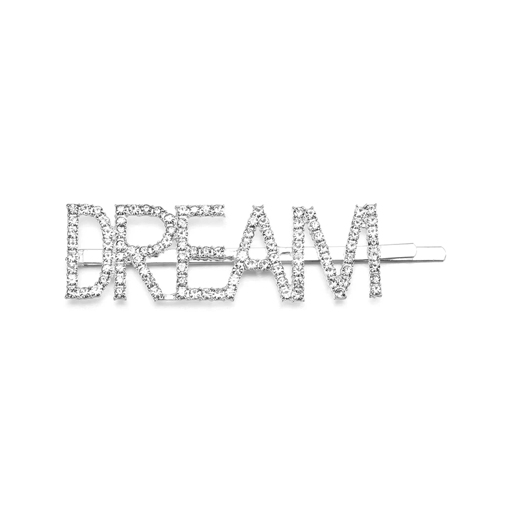 DREAM 1 шт. блестящие буквы из кристаллов Стразы заколки для волос металлические шпильки для волос ювелирные аксессуары для волос да/нет/мисс/босс/королева - Цвет: DREAM