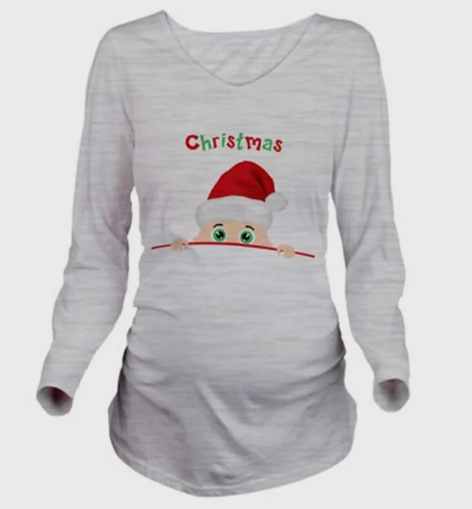 Г. Осенняя женская футболка с объемным рисунком футболка с рождественским рисунком для беременных с длинными рукавами, милая детская футболка с принтом попки топы для беременных, одежда - Цвет: gray Christmas