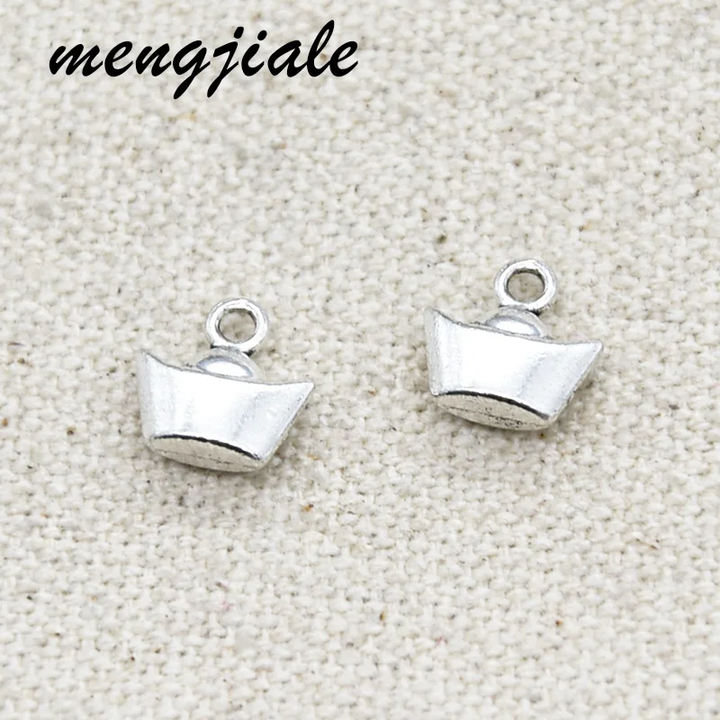 

30pcs Wholesale Antique Silver Chinese Ingot Charms Alloy Metal 3D Pendants For DIY Handmade Jewelry Accessories Making 9*9mm