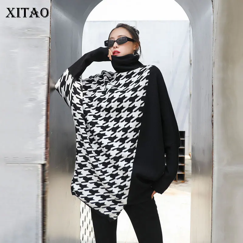 XITAO Fashion Houndstooth Sweaters for Women Loose