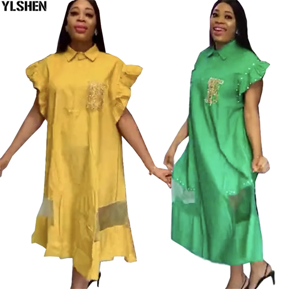 African Dresses For Women 2022 Cotton Nail Bead Robe Femme African