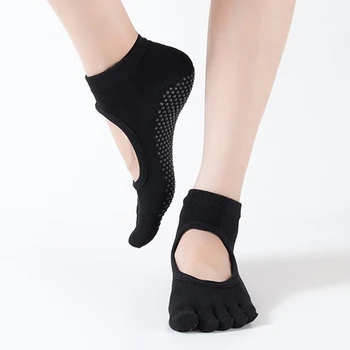 

Women Yoga Socks Anti-Slip Five Fingers Backless Silicone Non-Slip 5 Toe Socks Ballet Gym Fitness Sports Polyester Socks
