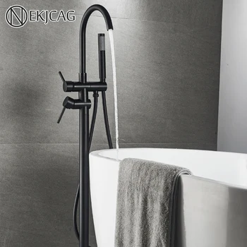 

Black Floor Standing Bathtub Faucet for Bathroom Multi-color Floor mounted Swivel Spout Faucet Mixer Tap with Handheld Shower