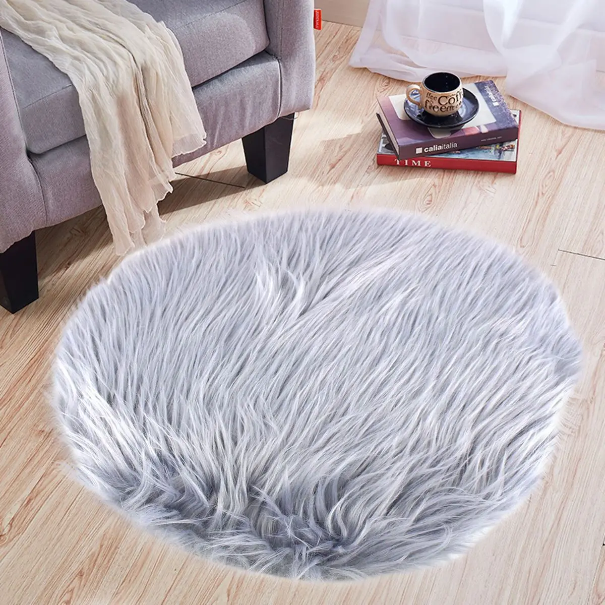 Круглые Искусственные меховой ковер мягкий Противоскользящий чехол для стула