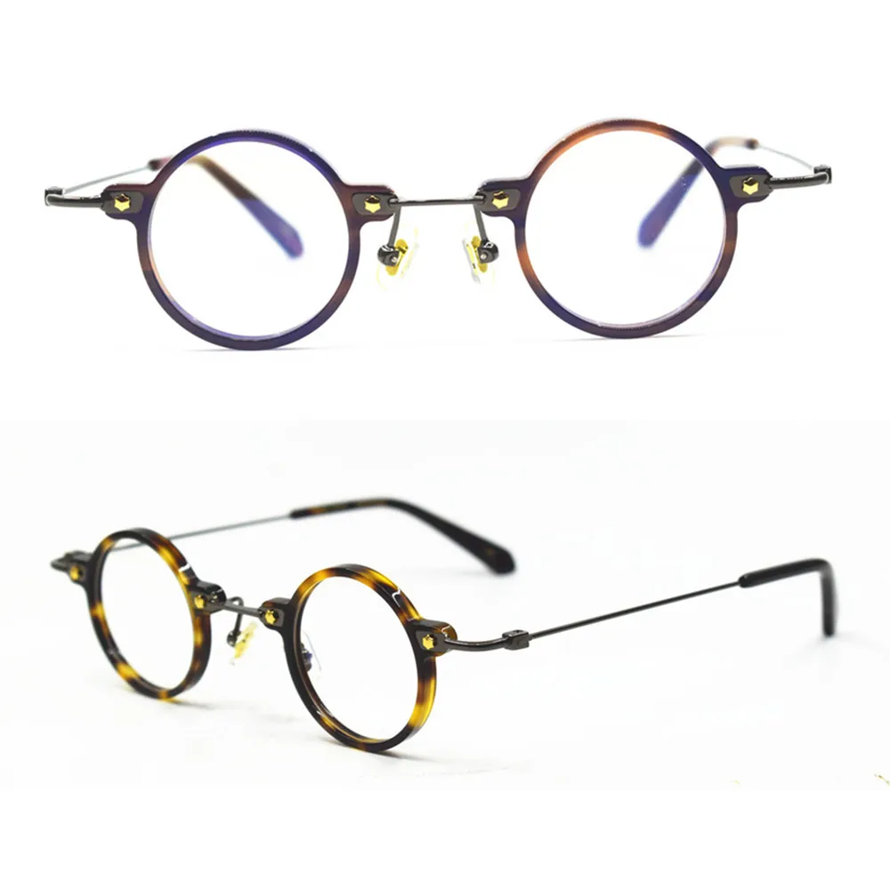 US $32.49 Vintage Small Round 36mm Hand Made Eyeglass Frames Titanium Acetate Full Rim Rx Able Optical Men Women Top Quality