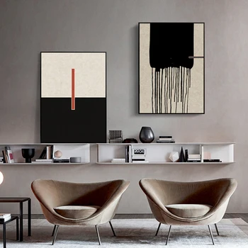 

Hand painted geometric texture black white Wall Art Canvas Painting Abstract Poster Print Wall Picture for Living Room decor