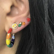 Новая мода многоцветный эмаль c-образный Стад Комплект сережек для женщин Мода геометрической формы массивные серьги-каффы аксессуары