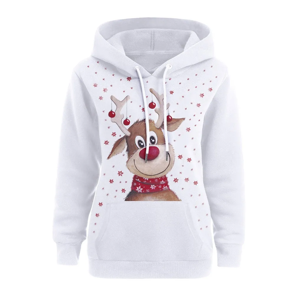  Women Printed Hoody Christmas Sweatshirt Pullover Long Sleeve Hooded Tops Outwear Santa Claus trees