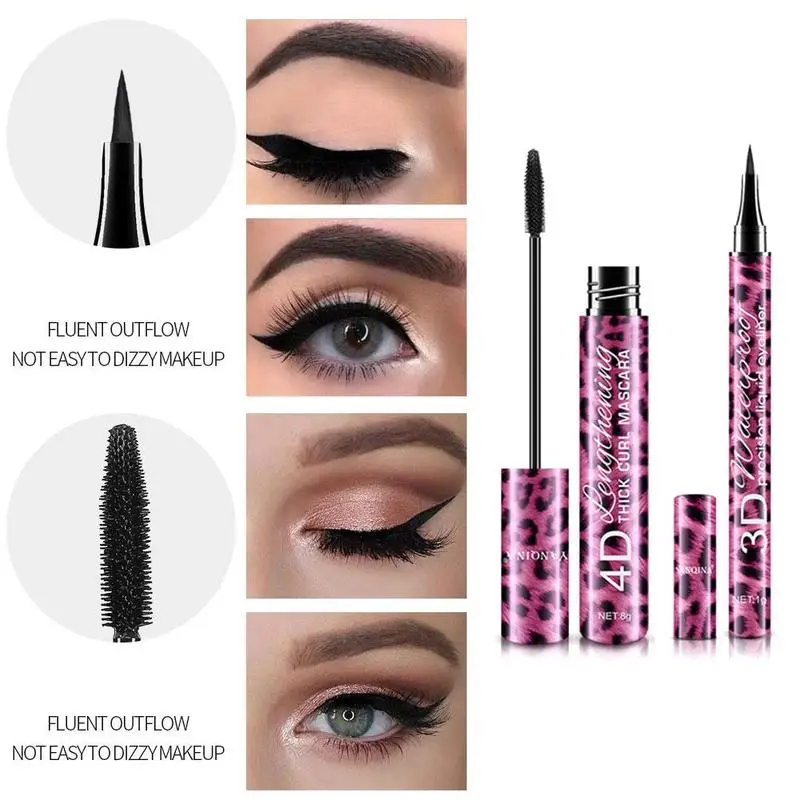 Professional 2 in 1 Eye Makeup Set Eye liner with Leopard Black Liquid Eyeliner Waterproof Curling Tool