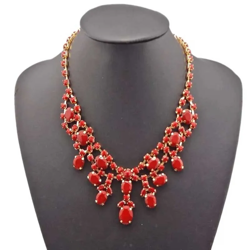 

12 color Hot sale New Fashion Gold Metal Resin Gem Stone charming Choker Bib Necklace For Women Jewelry