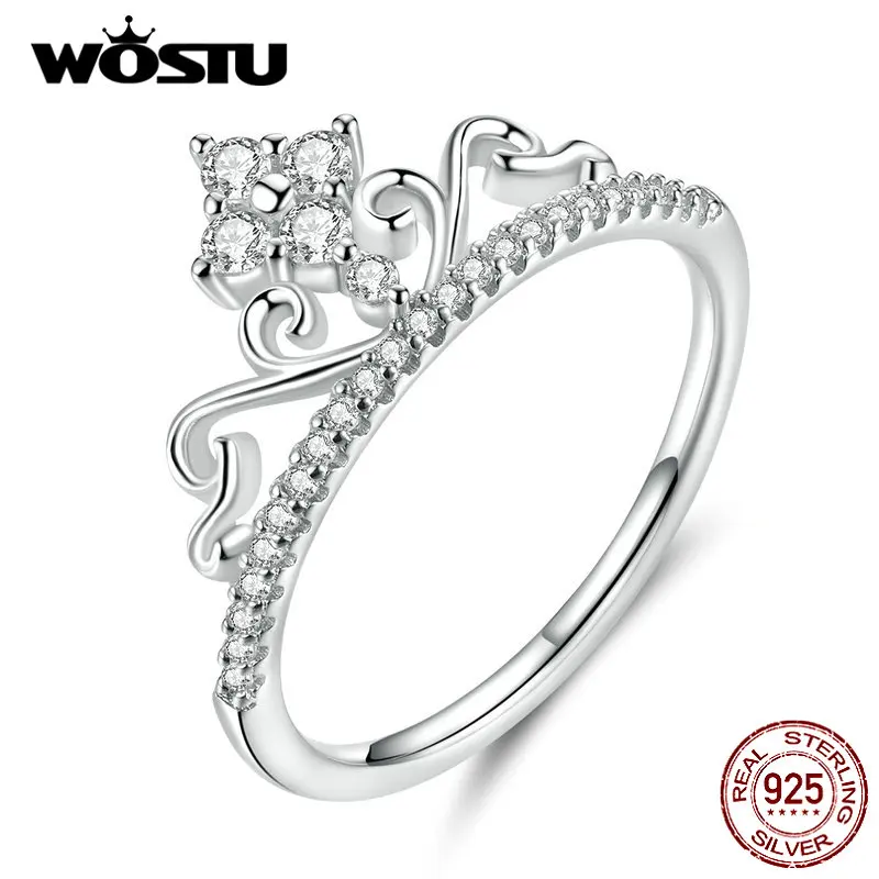 WOSTU Лидер продаж настоящее 925 пробы Серебряное кольцо короны принцессы для женщин Циркон Обручальные Кольца обручение Lover ювелирные изделия CQR597
