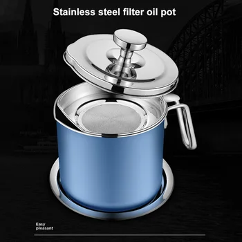 

1.3L Sealed Cooking With Fine Mesh Strainer Large Capacity Kitchen Rustproof Bacon Grease Container Frying Oil Stainless Steel