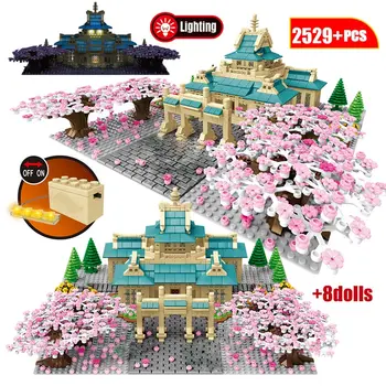 

Cherry Blossom Season Model Building Blocks City Street View Tree House Flower Japan Tradition Architecture Bricks Toys For Kids