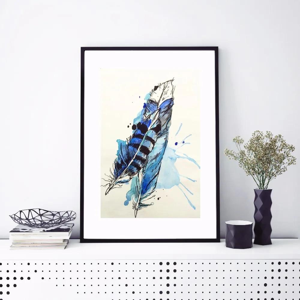 Twin Feathers Watercolor Canvas Art Print Painting Poster Wall Pictures For Living Room Home Decorative Bedroom Decor No Frame | Дом и сад