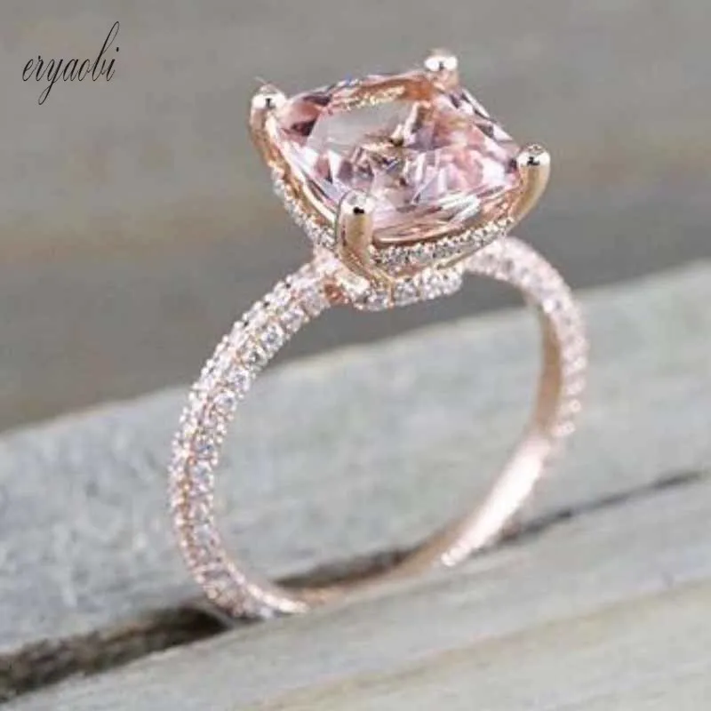 Роскошное кольцо из розового циркона сверкающие микро инкрустированные