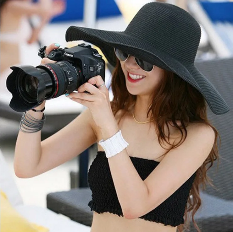 

Straw Hat Ladies Summer Korean Sun Hats Big Brim Cap Sun Foldable Big Brim Sunscreen Beach Caps Sombreros De Mujer Women