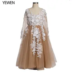 YeWen 2019 платье с цветочным узором для девочек es Первое Причастие Платья для девочек длинное, кружевное до пола вечерние платье с фатиновой