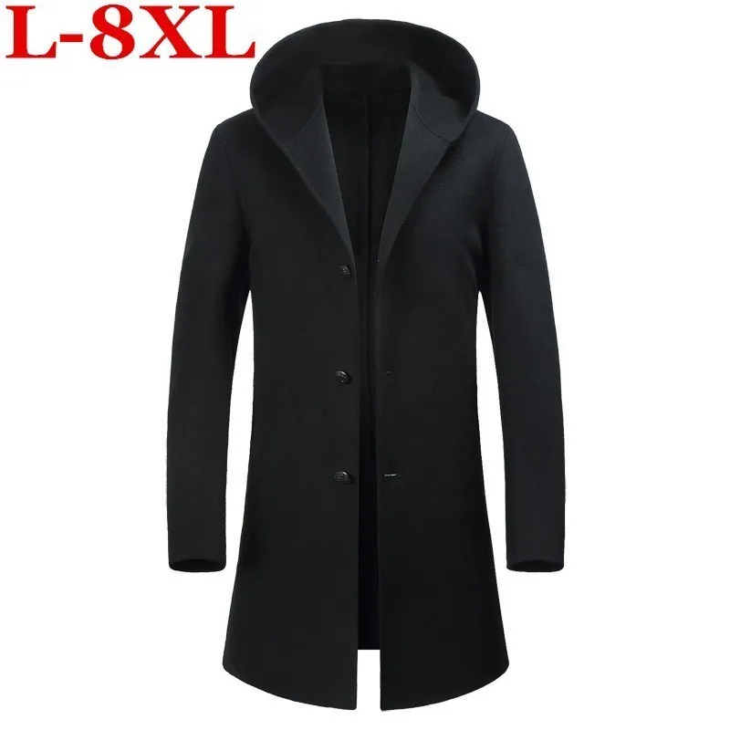 8XL 7X Autumn Winter British style men's wool coat New design Long trench coat Brand Clothing Top quality hooded woolen coat men 8XL 7X Autumn Winter British style men's wool coat New design Long trench coat Brand Clothing Top quality hooded woolen coat men
