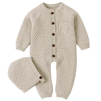 

Romper Knitted Newborn Baby Clothes Romper with Hat Infant Toddler Jumpsuit for Kids Cotton Toddler Jumpsuit 80Cm
