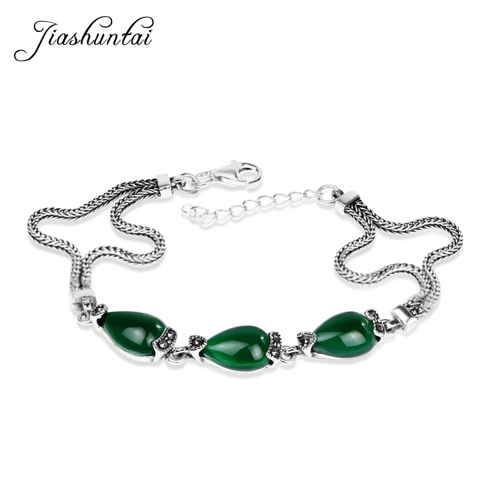 

ZHJIASHUN Retro Chalcedony Agate 100% 925 Sterling Silver Bracelets For Women Vintage Natural Gemstones Silver Jewelry Female