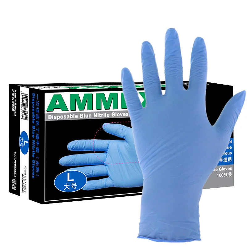 

Genuine Product AMMEX apfnc Blue Disposable Nitrile Powder Free Rubber Laboratory Household Thick Working Gloves
