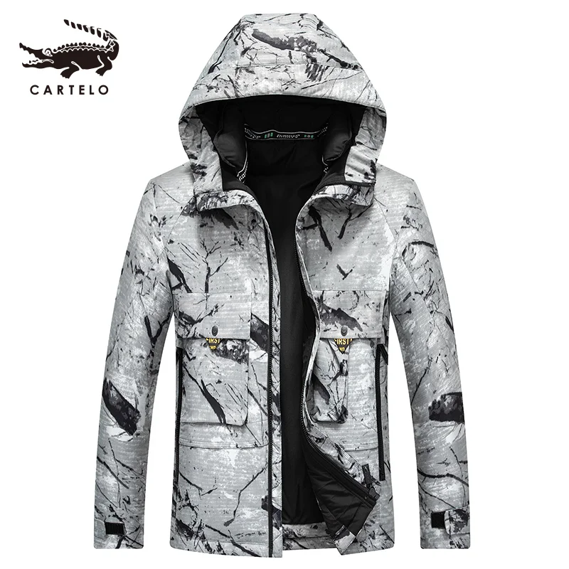 

Men's Camouflage White Duck Down Jacket Winter Warm Hooded Down Coat Selected Feather Clothing with Hat for Men 9281 New 2019