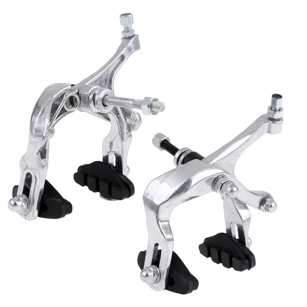 1 Set Professional Dual Pivot Bike Side Pull C Caliper Brake Front Rear 47-57mm Reach Lever Cable Silver