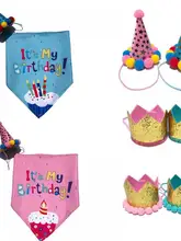  1pcs Cute Pets Dog Cats Birthday Caps Sequin Design Headwear Hat Bibs for Small Medium Dogs Pet Party Cosplay Costume Supplies 