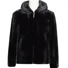 Осенняя кожаная куртка из искусственного меха норки, Мужская зимняя утепленная меховая кожаная куртка с капюшоном, мужские свободные куртки, модные B257