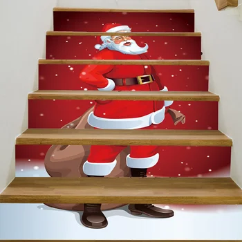 

6pcs Self-Adhesive Santa Claus Stair Stickers DIY Removable PVC Staircase Mural Decals for Party Home Christmas Xmas Decorations
