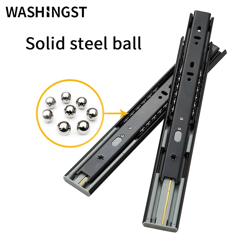 WASHINGST Kitchen Hardware  45mm Width Soft Close Cabinet Drawer Slides Silent Three-Section Mute Guide Rail images - 6