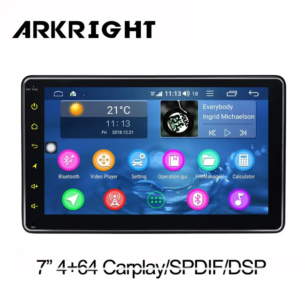 

ARKRIGHT 7" 4+64gb 1 din Android Car Radio/Car Multimedia Player GPS Navigation/Carplay/DSP/32EQ SPDIF