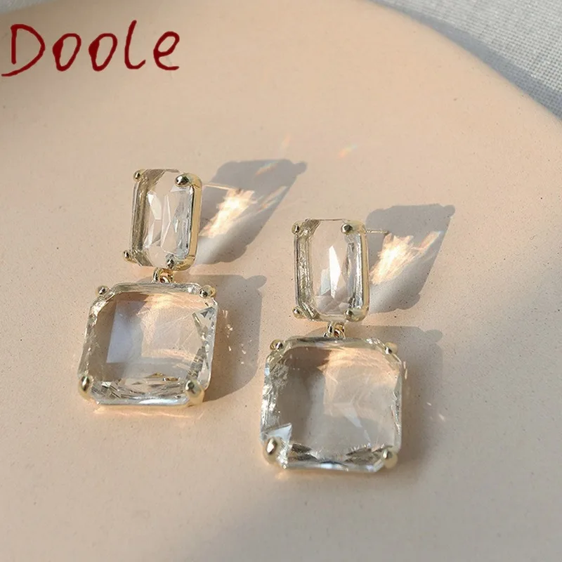 

2020 Fashion Jewelry Cubic Zirconia Square Crystal Stud Earrings Austrian Crystal Geometric Pendant Dangle Earrings For Women