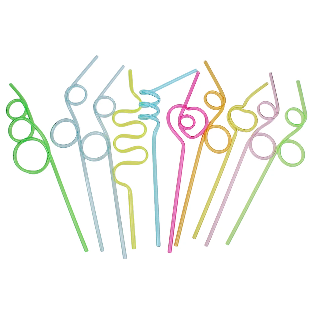Pack of 10 Crazy Colors Curly Drinking Straws Sipping Straws Kids Party Gift Favors
