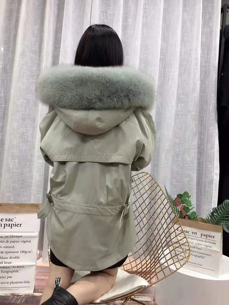 Parker пальто зимнее женское короткая подкладка из кроличьего меха Рекс съемный Лисий меховой воротник молодой натуральный мех Капюшон Куртка