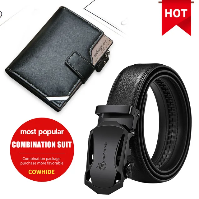 CB-065- black NO. ONEPAUL брендовый Модный черный ремень натуральной кожи с автоматической пряжкой мужские ремни из коровьей кожи 3,5 см ширина WQE789 - Цвет: CB-065- black