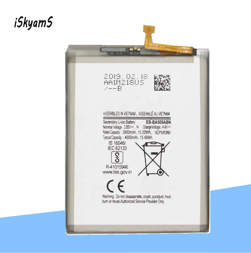 ISkyamS 1x3900mAh EB-BA505ABU EB-BA505ABN запасная батарея для телефона Samsung Galaxy A50 A505F SM-A505F |