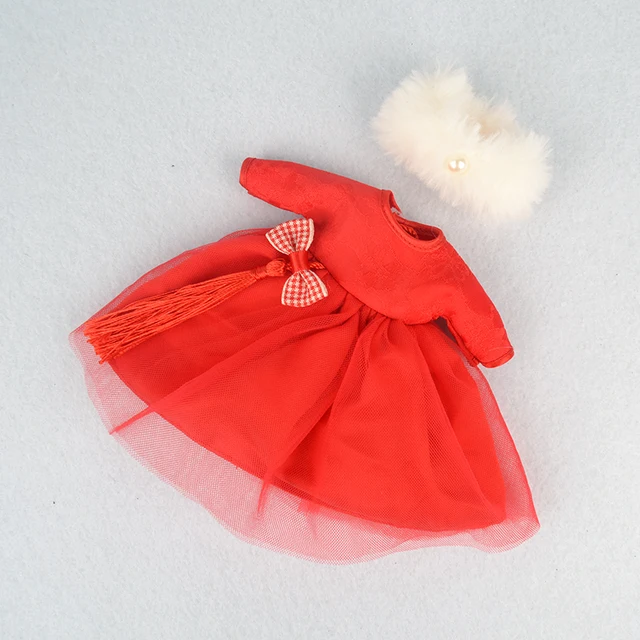 6 inch Bjd Doll Clothes For Dolls 16cm Toys Wedding Dress Spring Summer Autumn Winter Season Clothing Suit Furs For Girls 15cm China red