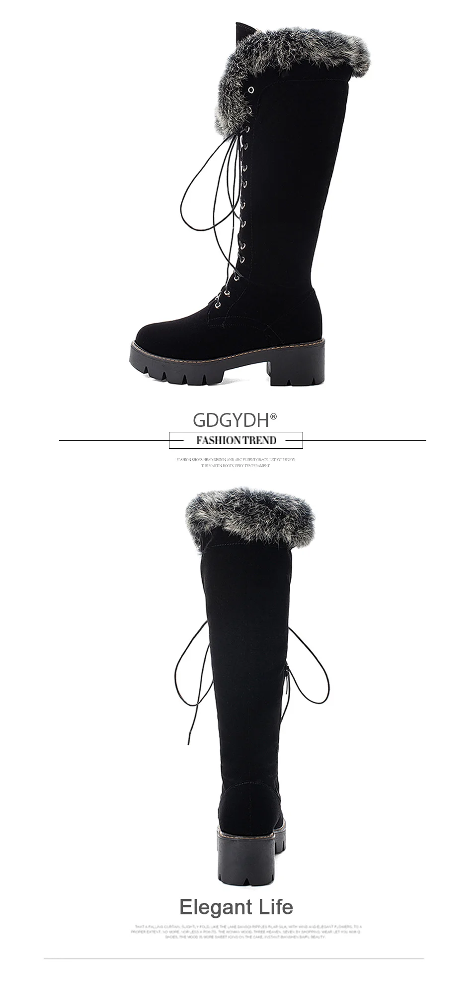 Gdgydh зимняя обувь на шнуровке женские зимние ботинки на натуральном меху женские замшевые сапоги до колена на толстом каблуке, теплая Уличная обувь на молнии, большой размер 43