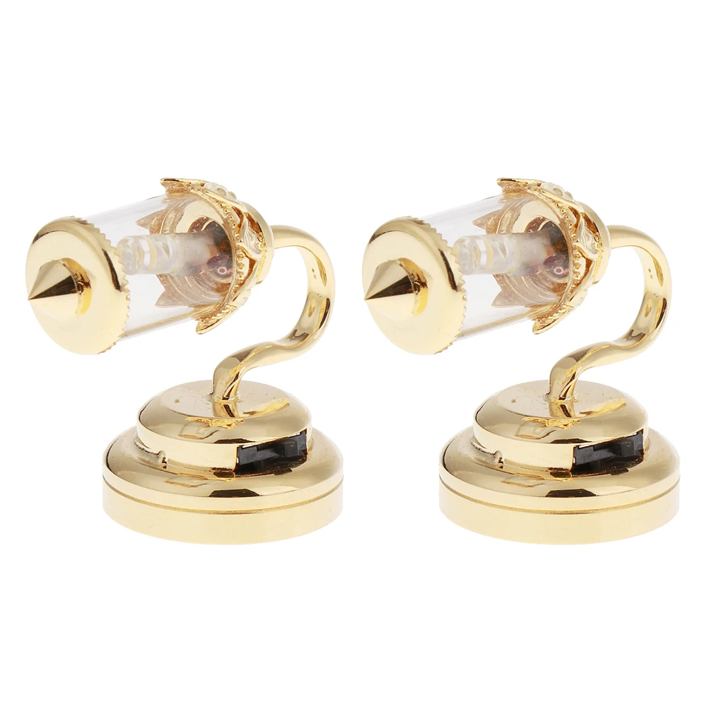 2 Pack １:12 Scale Dollhouse LED Wall Lamp, Battery Operated, Metal Base, Plastic (Gold)
