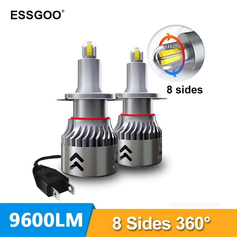 Essgoo 2 шт. светодиодный H1 H7 автомобильный светильник 8 граней 60 Вт 9600LM H11 H8 H9 HB3 9005 HB4 9006 светодиодный головной светильник s лампочки для автомобильных фар автомобильный 12V