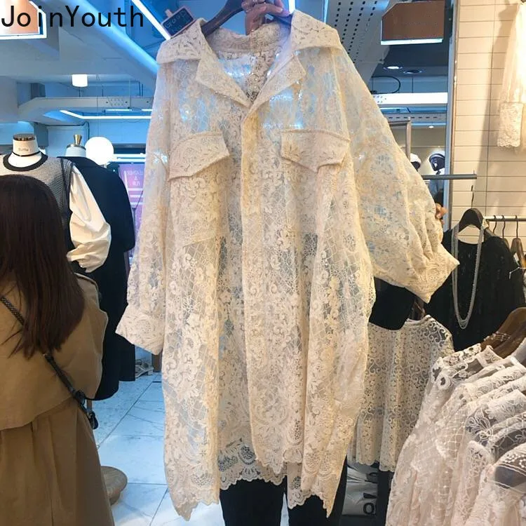 

Joinyouth 2020 New Korean Lace Embroidery Dresses Hollow Out Zipper Notched Women Dress Long Sleeve Causal Knee Vestidos 57257