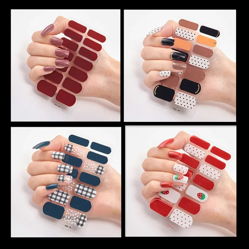 

14 Tips Nail Sticker Decals False Nail Tips Water Proof Design Manicure Tips Decoration Gel Painting Decals Stickers