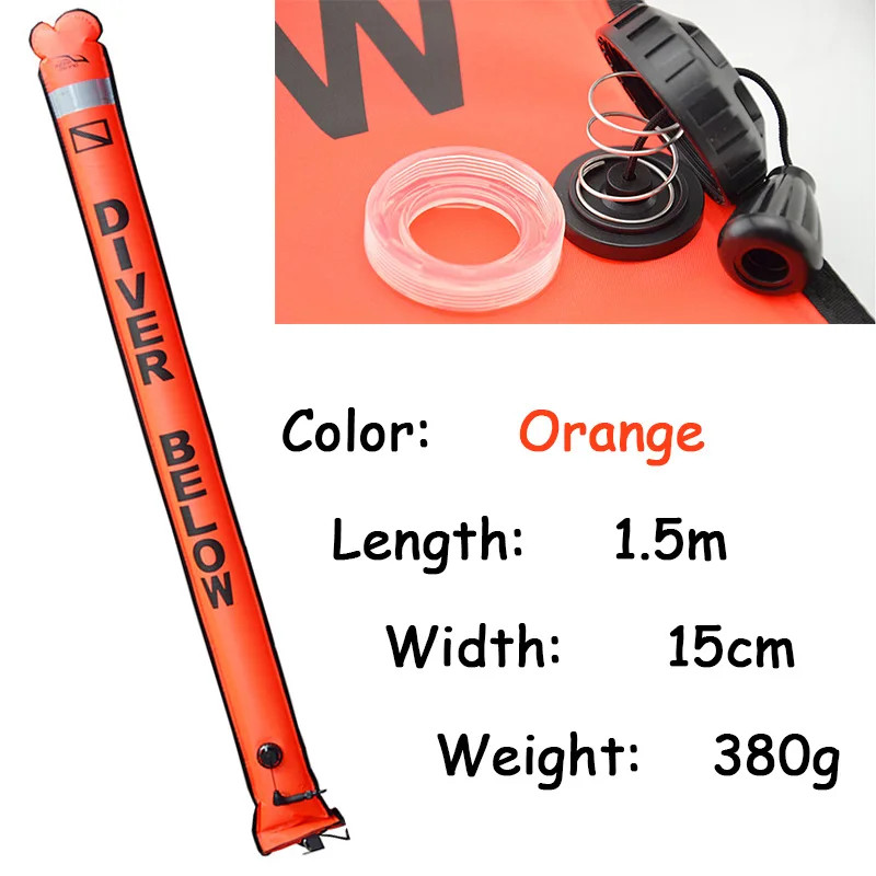 Поверхностный маркер буй 1,2 м 1,5 м 1,8 м красочная видимость безопасность надувной Дайвинг SMB поверхность маркер сигнала аксессуары для буев - Цвет: 1.5m orange