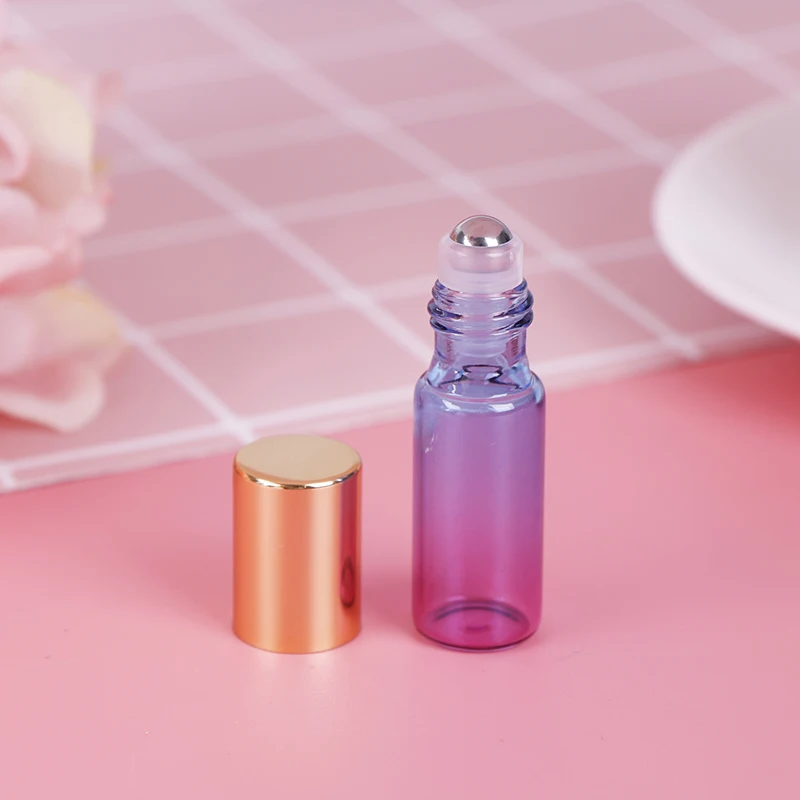 5pcs 5ML/10ML Gradient Color Thick Glass Roll On Essential Oil Empty Parfum Bottles Roller Ball Portable Travel Use Necessaries