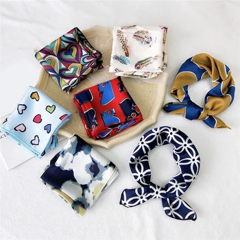 

50*50CM Fashion Women Square Scarf All-match Wraps Elegant Floral Dot Spring Summer Head Neck Hair Tie Band Neckerchief